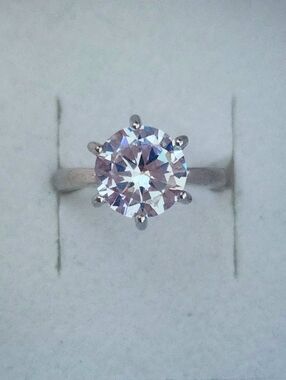 White Gold Plated Custom Made 4CT Round Lab Diamond Ring